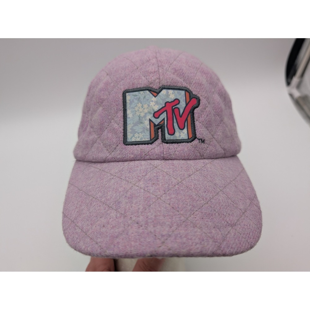 MTV Quilted Purple Wool Blend Baseball Cap Adjustable Strap Hat Logo Embroidered